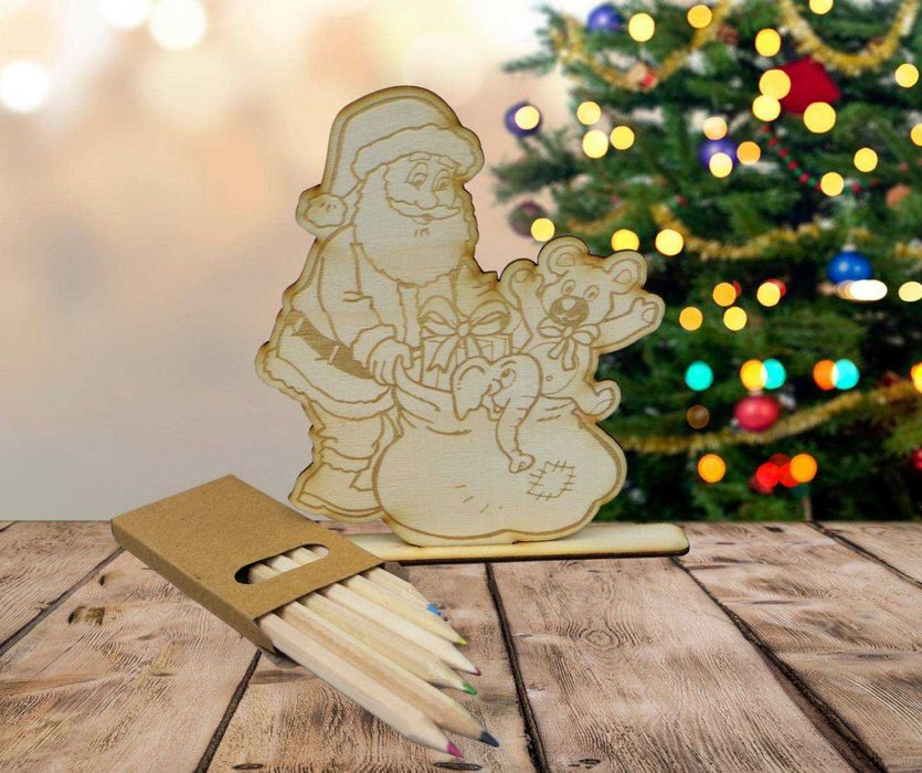 Дървена фигурка за оцветяване със стойка и моливи