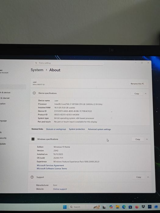 Laptop Gaming Acer Nitro AN517-52 – i7, RTX 3060, 16GB RAM, SSD 475GB