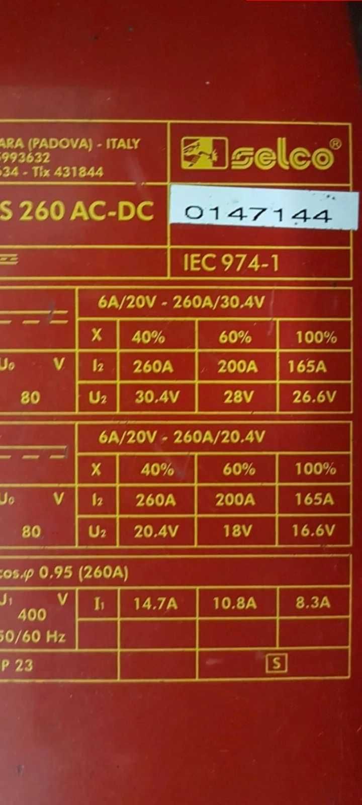 Аргонов апарат за заваряване  Selco Genesis 260 AC-DC