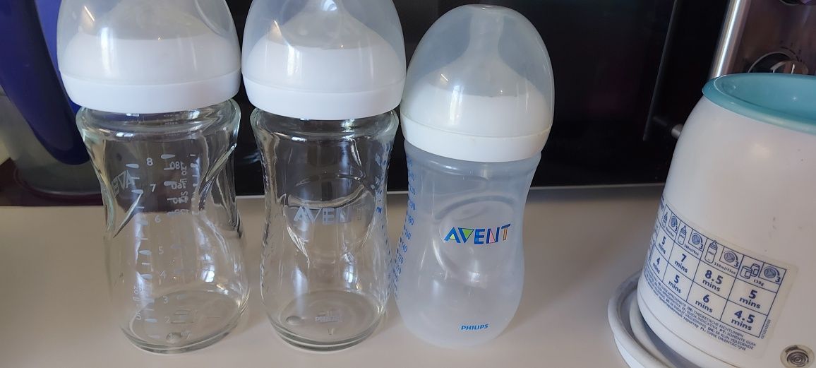 Нагревател за бебешки шишета Philips Avent и 3 шишета за вода/мляко