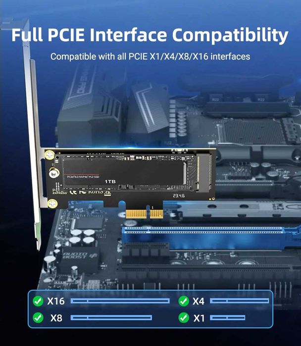 Adaptor convertor M.2 NVMe (M-Key) SSD la PCIe X1 / X4, 4.0, 3.0, 2.0