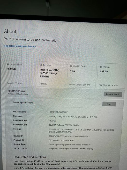 Calculator desktop pc gaming I5