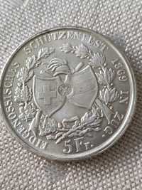Moneda argint taler 5 FR Elveția 1869