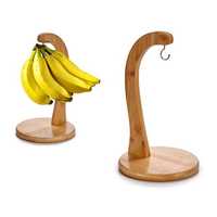 Suport pentru banane din bambus, carlig inox Banana Tree 29x18 cm