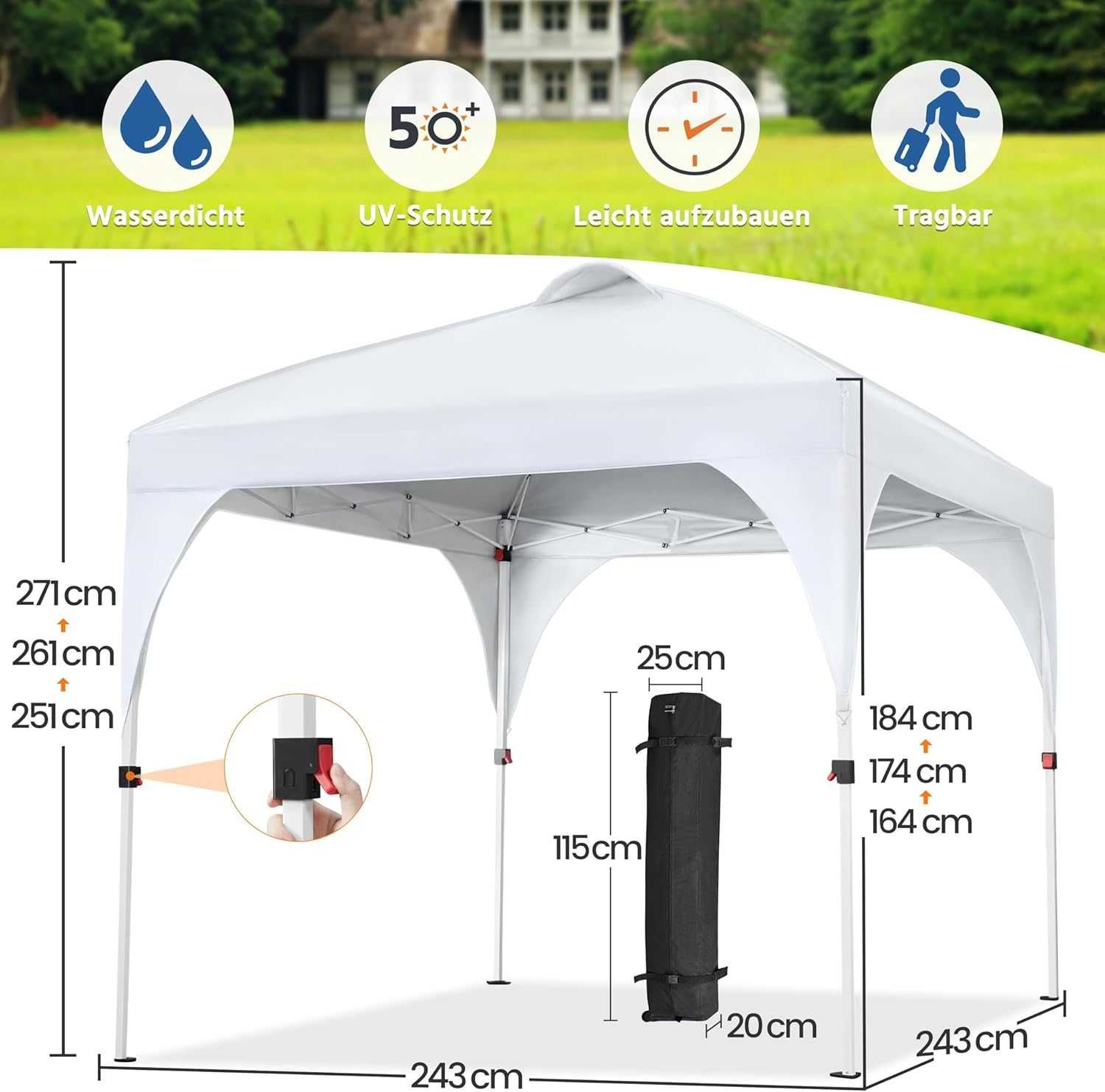 Cort pliabil gradina 2.43x2.43 m reglabil impermeabil |YT 592680 White