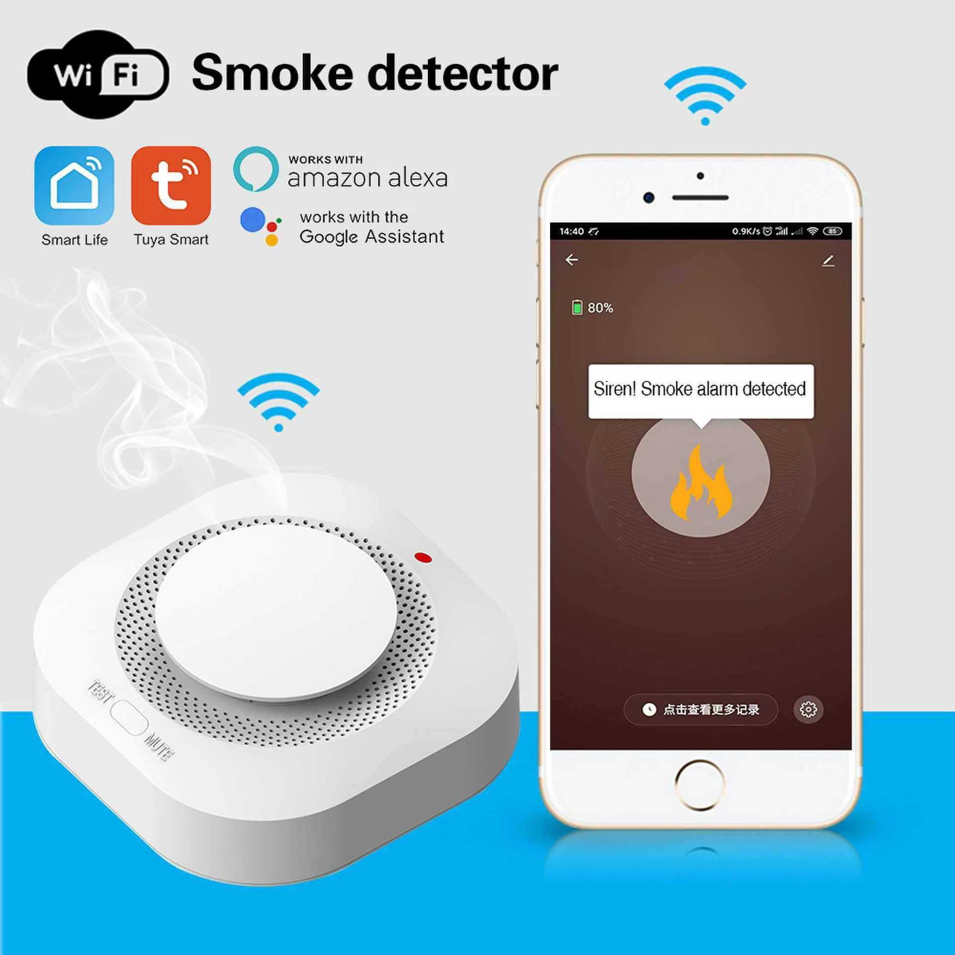 Senzor detector fum alarma incendiu smart home wifi tuya wireless