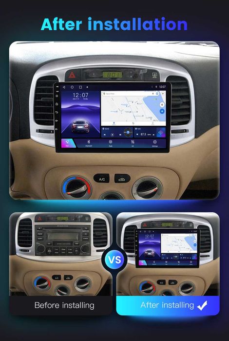 Navigatie Android 14 Hyundai Accent 2006  1/8 Gb Waze CarPlay + CAMERA