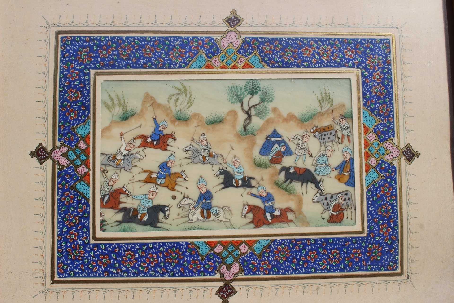 Pictura / tablou PERSIA prima parte secol 20, Vanatoare pe cai