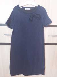 Тъмно синя рокля тип плетиво