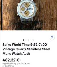 Ceas Barbatesc Seiko 5t52-7A20 Chronograph Alarm World Timer Gold