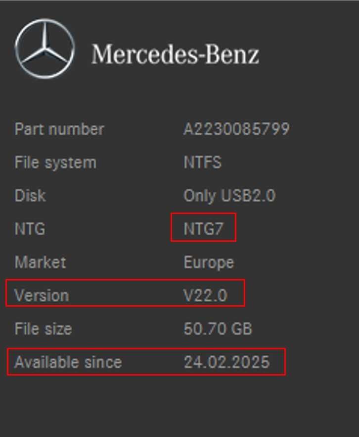 2025 карта MERCEDES ъпдейт навигация Мерцедес NTG6 NTG7 COMAND
