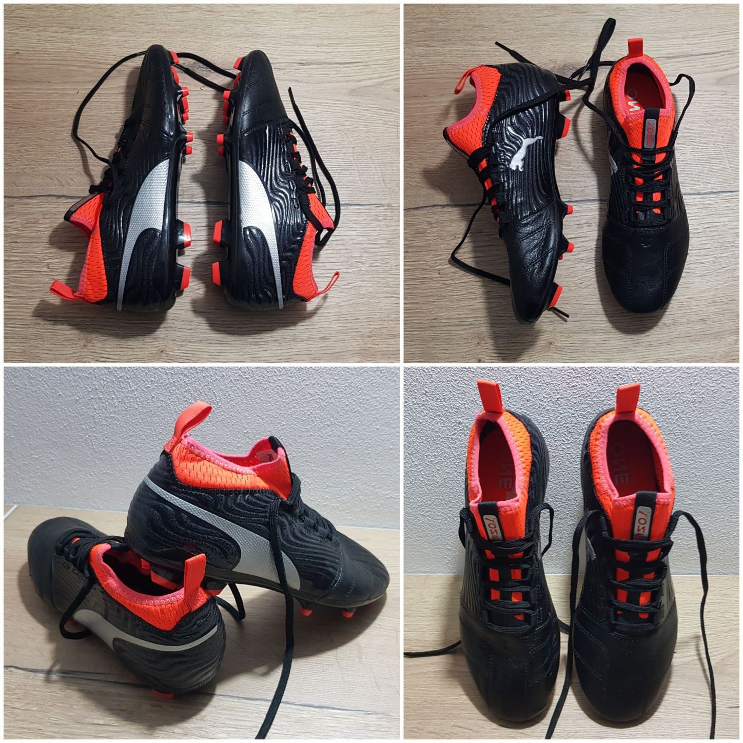 Ghete fotbal Puma One AG Negru / Roșu,  Noi, crampoane Nr. 40, unisex