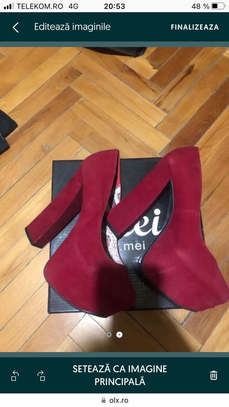 Pantofi rosi cu toc eleganti