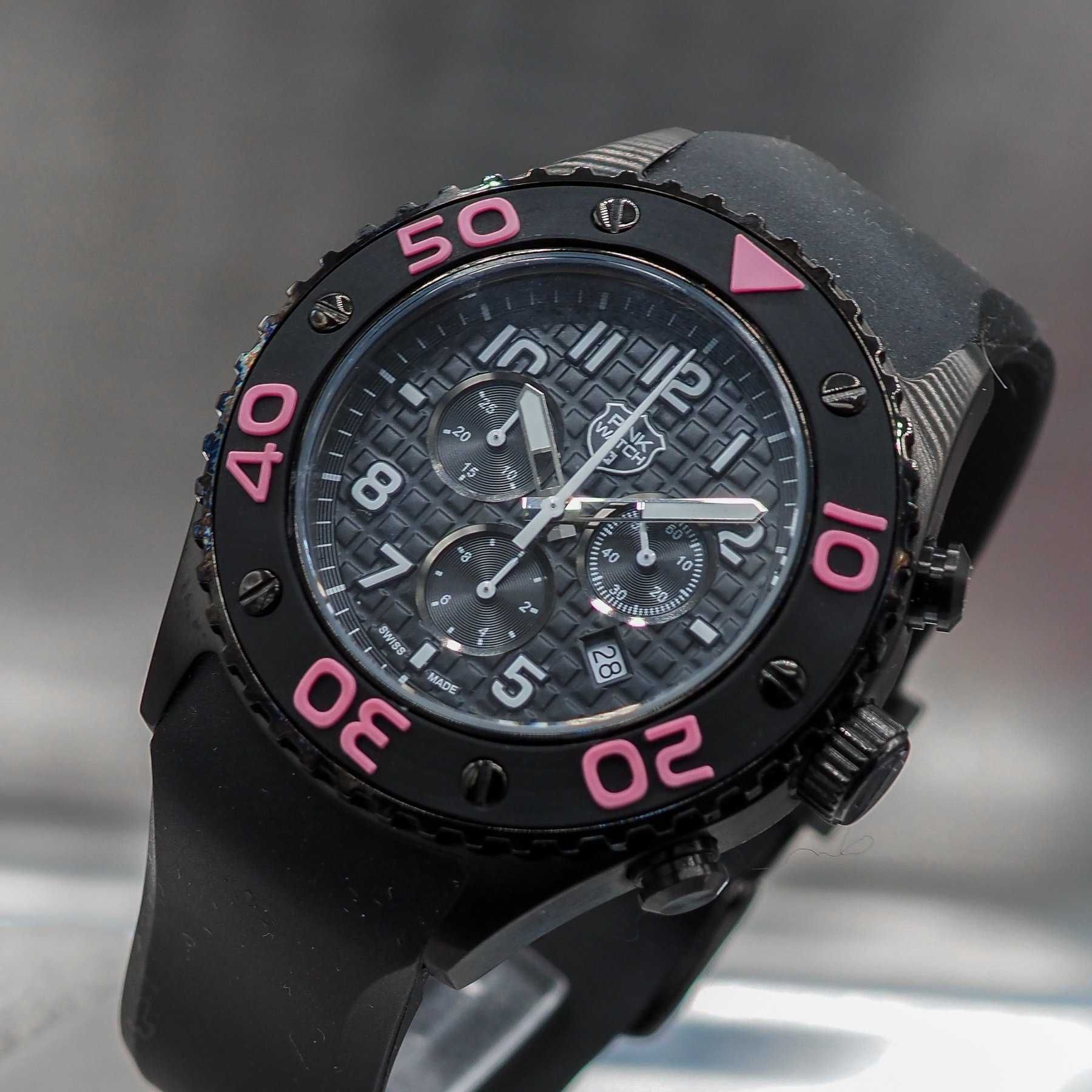 НОВ Pink Watch - BIG 48 - Swiss made Ronda 5030D