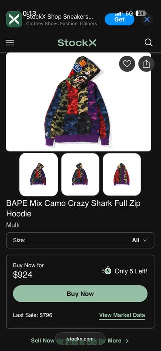 Bape Mix Camo Crazy Shark суичър
