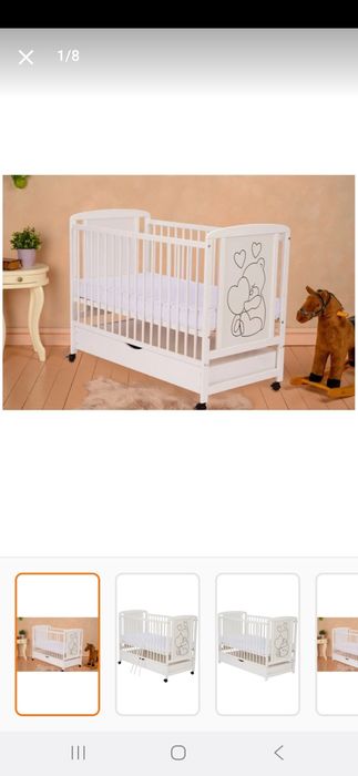 Vând Patut din lemn Qmini Timmi cu sertar si roti Alb + Saltea 12 cm