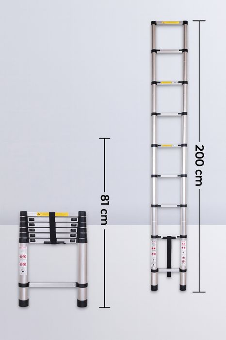 Стремянка Лестница телескопическая 7 ступеней, 2м, STR-1020
