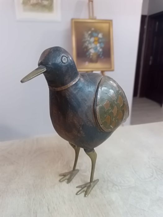 Уникална винтидж статуетка – Птица от Дърво мед и Месинг