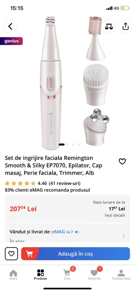 Set ingrijire faciala - epilator facial, masaj, perie, trimmer