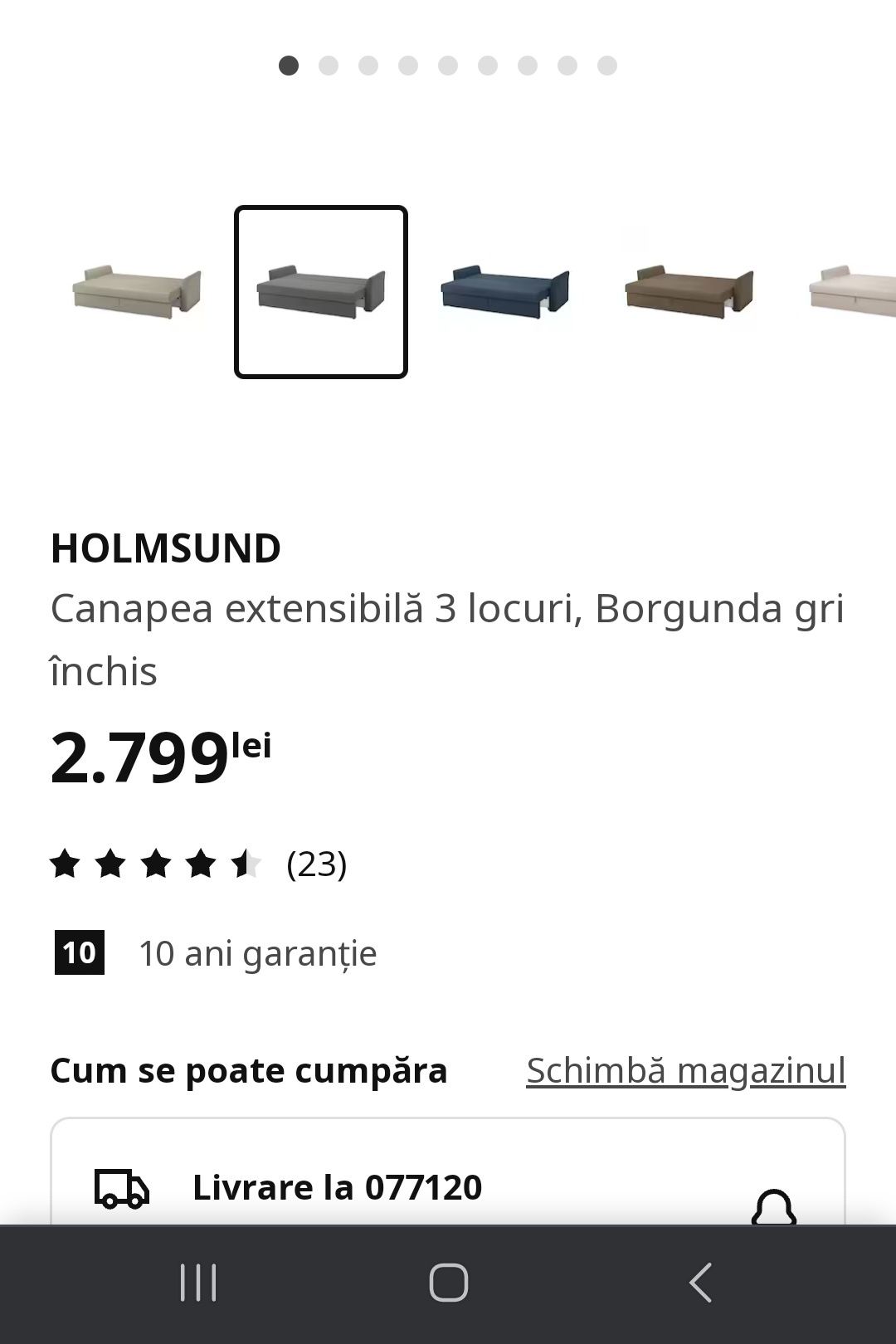 Canapea IKEA HOLMSUND extensibila, 3 locuri, stare excelenta