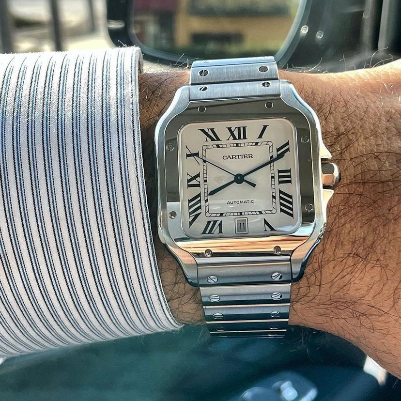 Ceasuri barbați Cartier Santos Silver Automatic