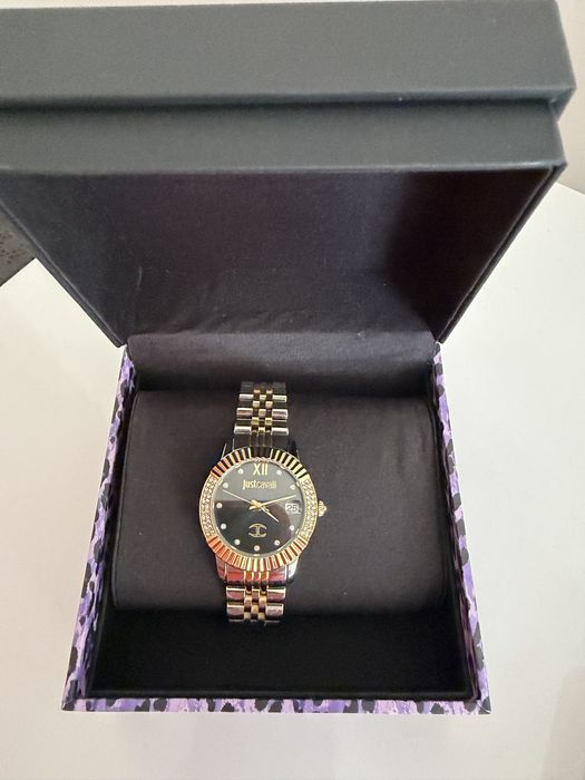 JUST CAVALLI, Часовник с циркони, Сребрист, Златист