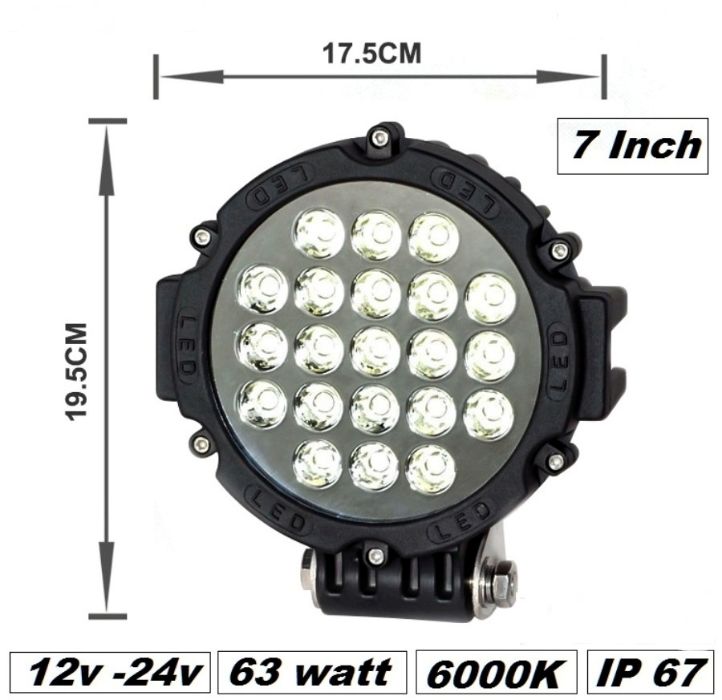 Proiector LED Auto Offroad 63W 12V-24V, 5200 Lumeni, Negru, Spot Beam