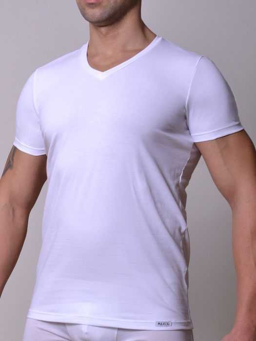 Мъжки памучни тениски "Maxly" 5681 с обло и остро деколте в 4 цвята