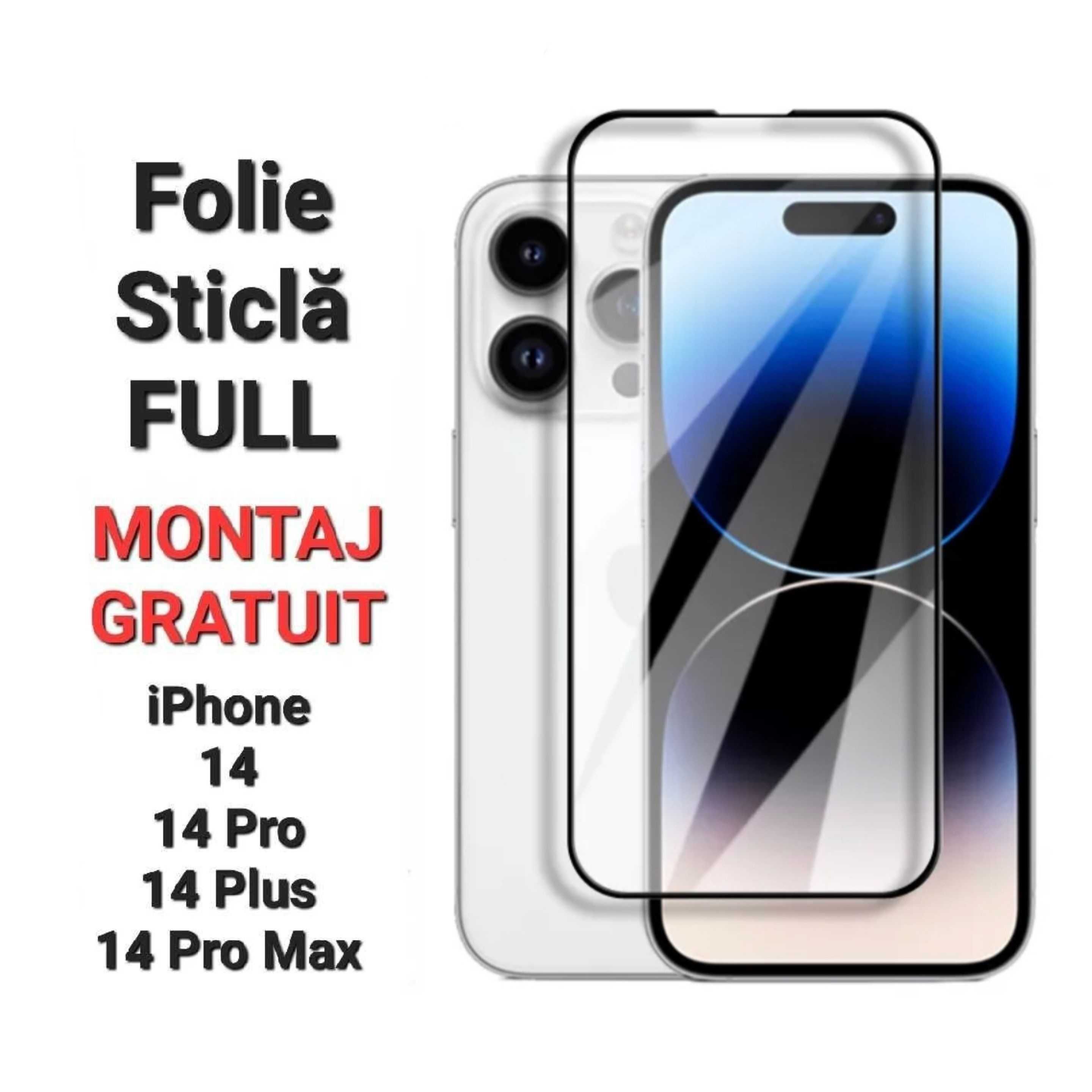 Set Folie Sticla Full + Husa Slim Transparenta - iPhone 14 Pro Max