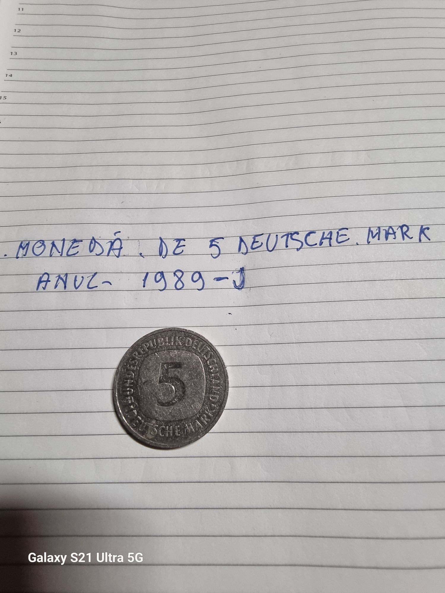 Moneda de 5 Deutsche Mark din anul 1989