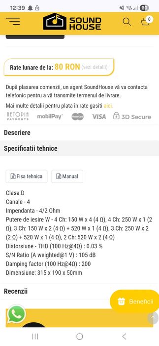 Amplificator De vanzare  Hertz 4 DK