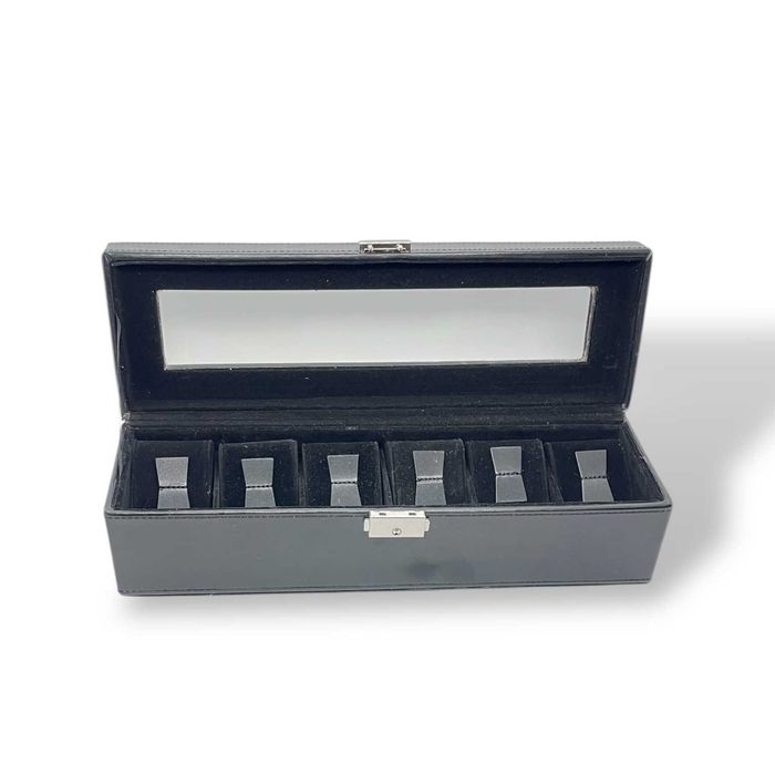 Кожена кутия за 6 часовника с прозрачен капак