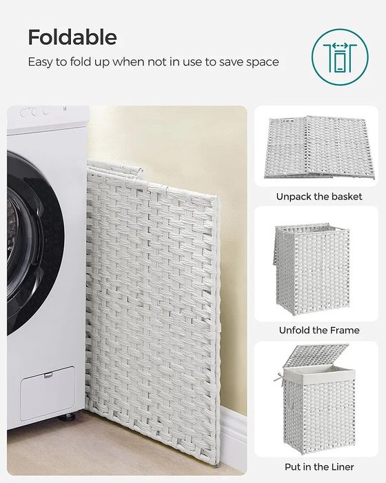 Coș pentru rufe/ Coș de depozitare pliabil din Ratan, Songmics, 90L