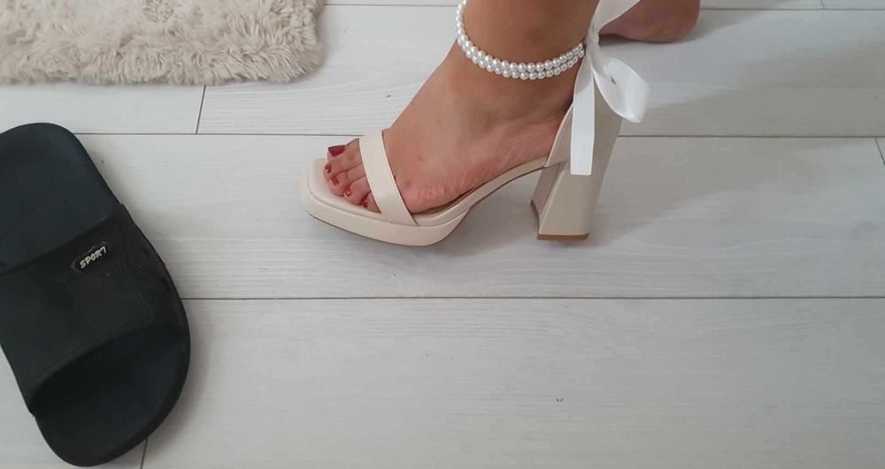 Sandale pantofi cu toc ocazie mireasa cu perle