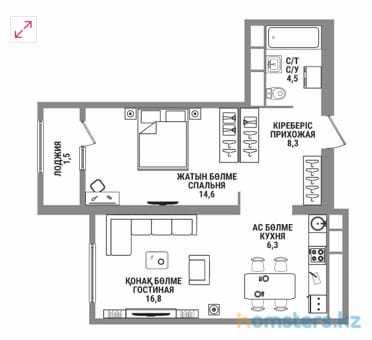 1-комнатная квартира, 51.9 м², 14/16 этаж, Тлендиева 133 — Сатпаева