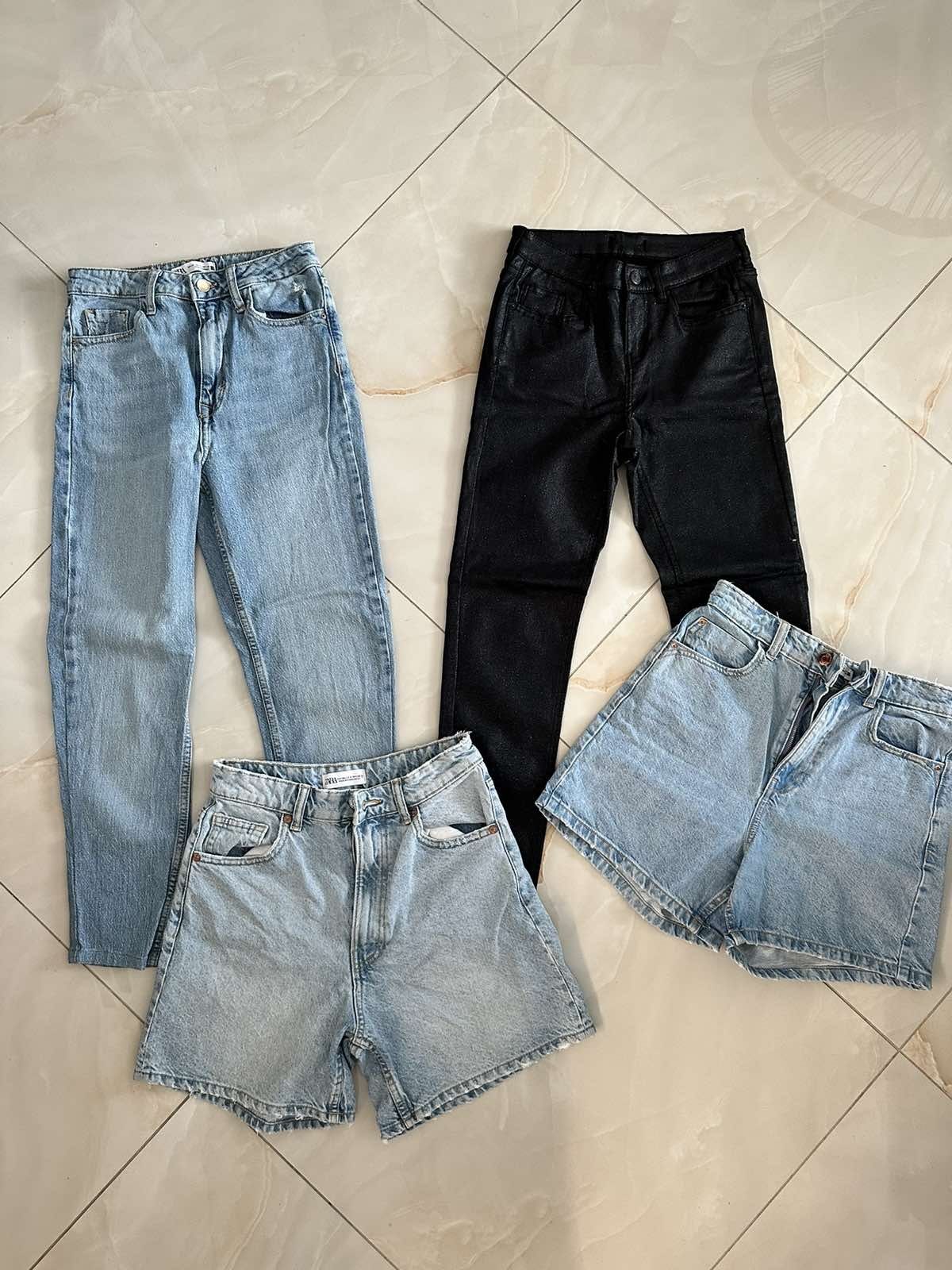 Къси панталони , Дънки зара , комплект, екип , guess , висока талия