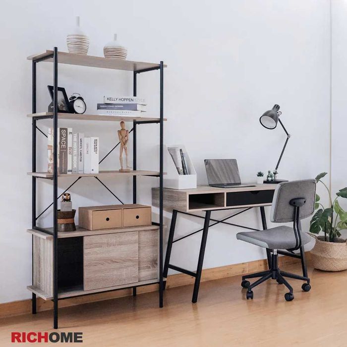 Етажерка шкаф 5 рафта цвят светъл дъб/черно от Jysk