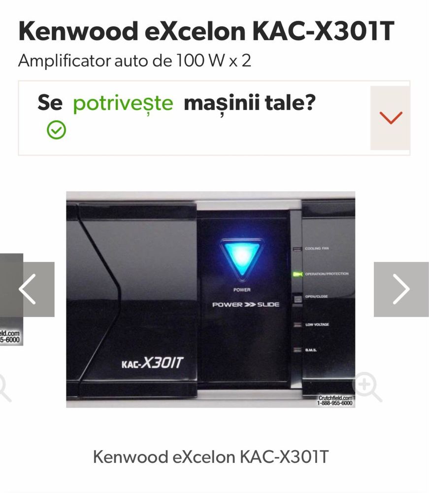 Amplificator auto Kenwood KAC PS 301T.2X100W Slide electric Nou