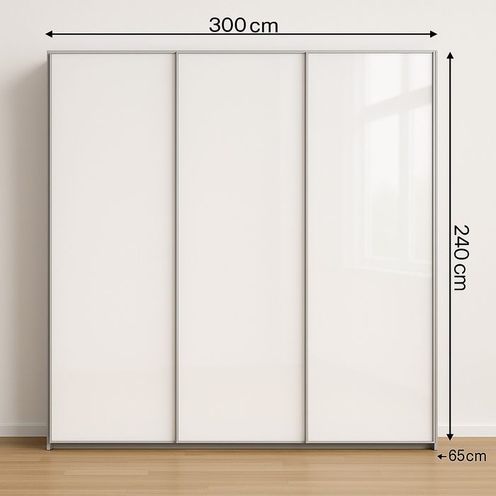Dressing/Dulap 300/240/65 cm 3 usi culisante sticla alba