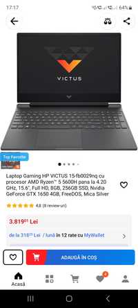 Gaming HP VICTUS 15-fb0029nq AMD Ryzen™ 5 5600H 256GB SSD GTX 1650 4GB