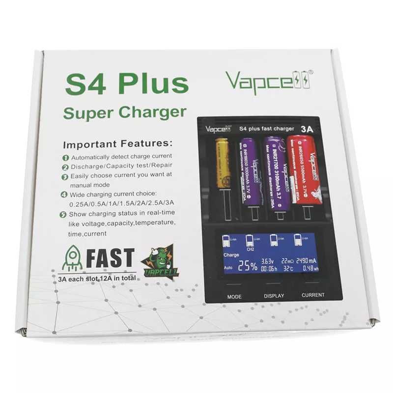 Vapcell S4 Plus (v2.0) Incarcator Tester Acumulatori Fast Charger 4x3A