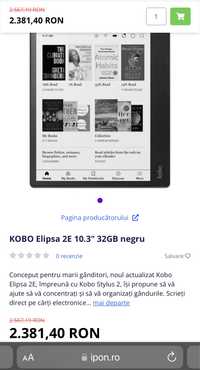 Ebook reader KOBO Elipsa 2E 10.3" 32GB negru, sigilat