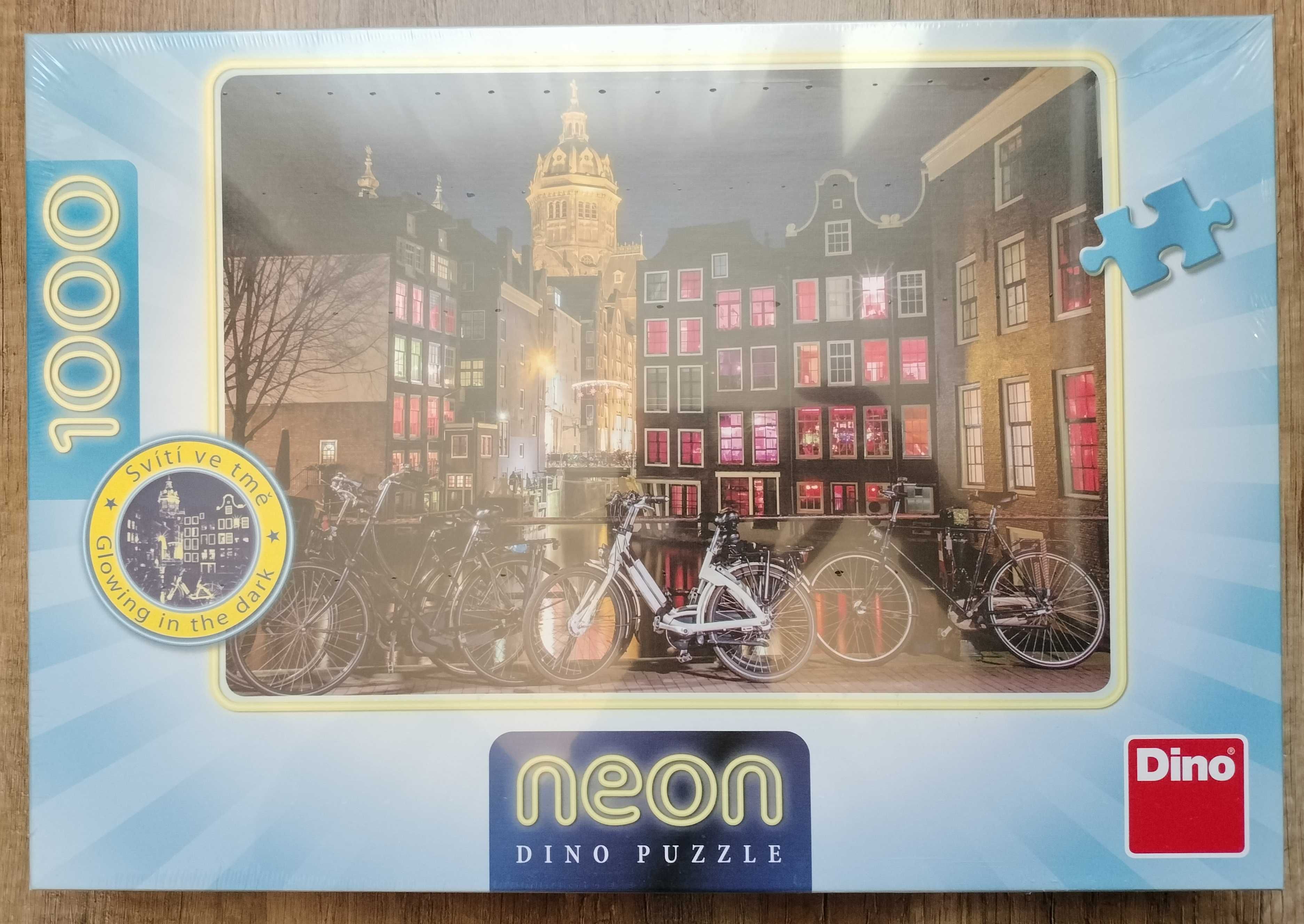 Puzzle fosforescent 1000 piese, 66x47 cm, biciclete noaptea, Amsterdam