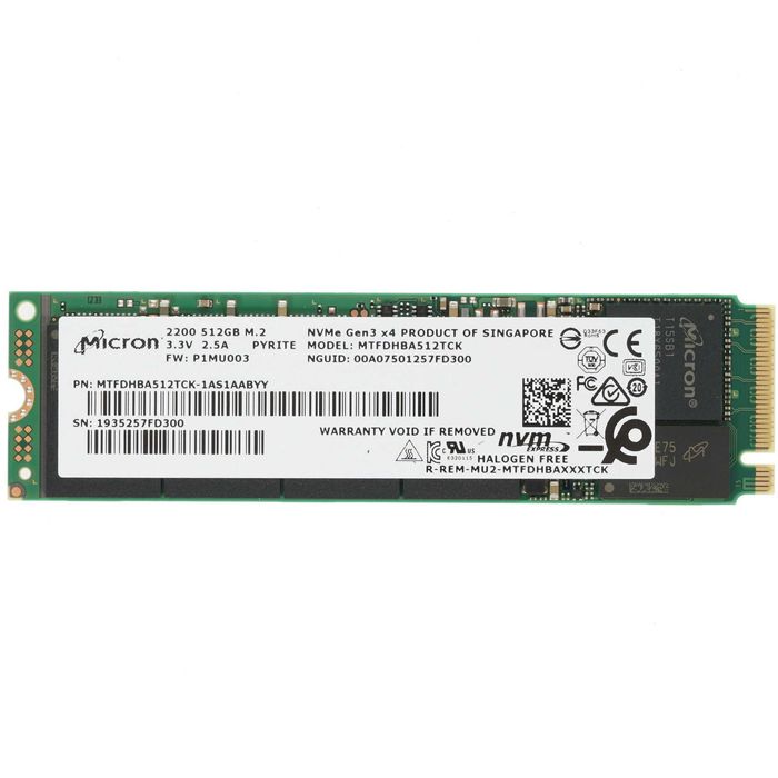 SSD M.2 512Gb Crucial Micron NVME TLC 3D NAND 3000 МБ/сек