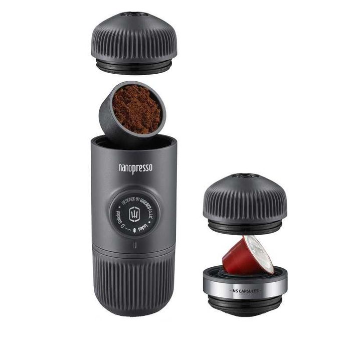 Nanopresso espressor portabil cafea macinata + capsule DG si Nespresso