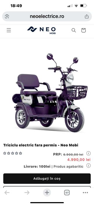 Triciclu electric fara permis - Neo Mobi, nou cu acte de proveniență