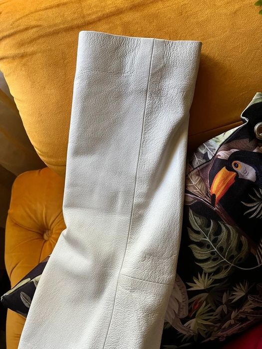 Haina lunga Palton piele naturala alba