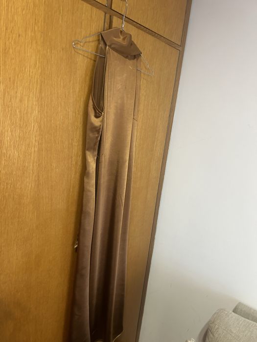 Кафява/оранжева рокля миди рокля сатенирана