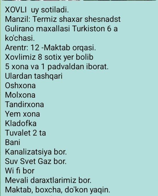 Xovli uy sotiladi