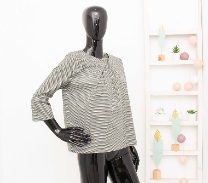 COS дамска блуза с 3/4 ръкав сиво бяло принт памук 36 S